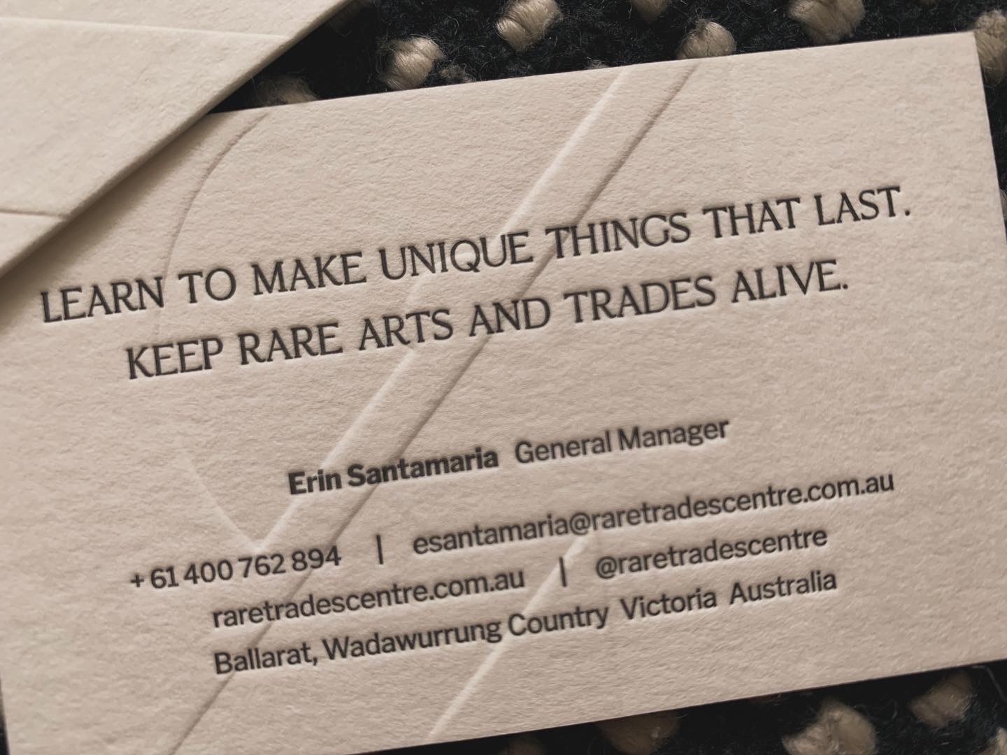 Centre for Arts & Rare Trades Visual Language design business cards printed collateral